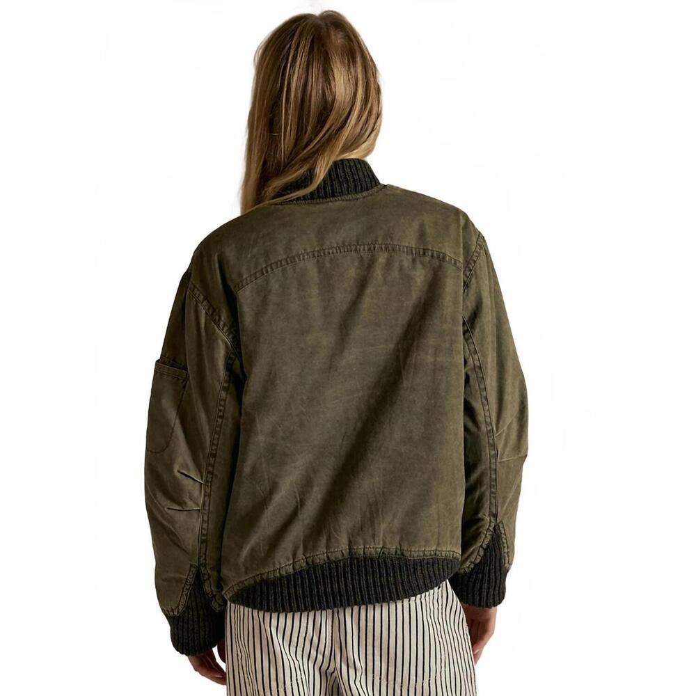 NEW FREE PEOPLE jax washed bomber jacket in olive - Picture 3 of 5